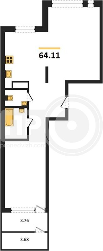 2-комнатная квартира, 64.11кв.м