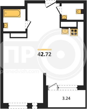 Миниатюра 1-комнатная квартира, 42.72кв.м