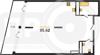 Миниатюра 1-комнатная квартира, 85.62кв.м