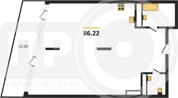 Миниатюра 1-комнатная квартира, 86.22кв.м
