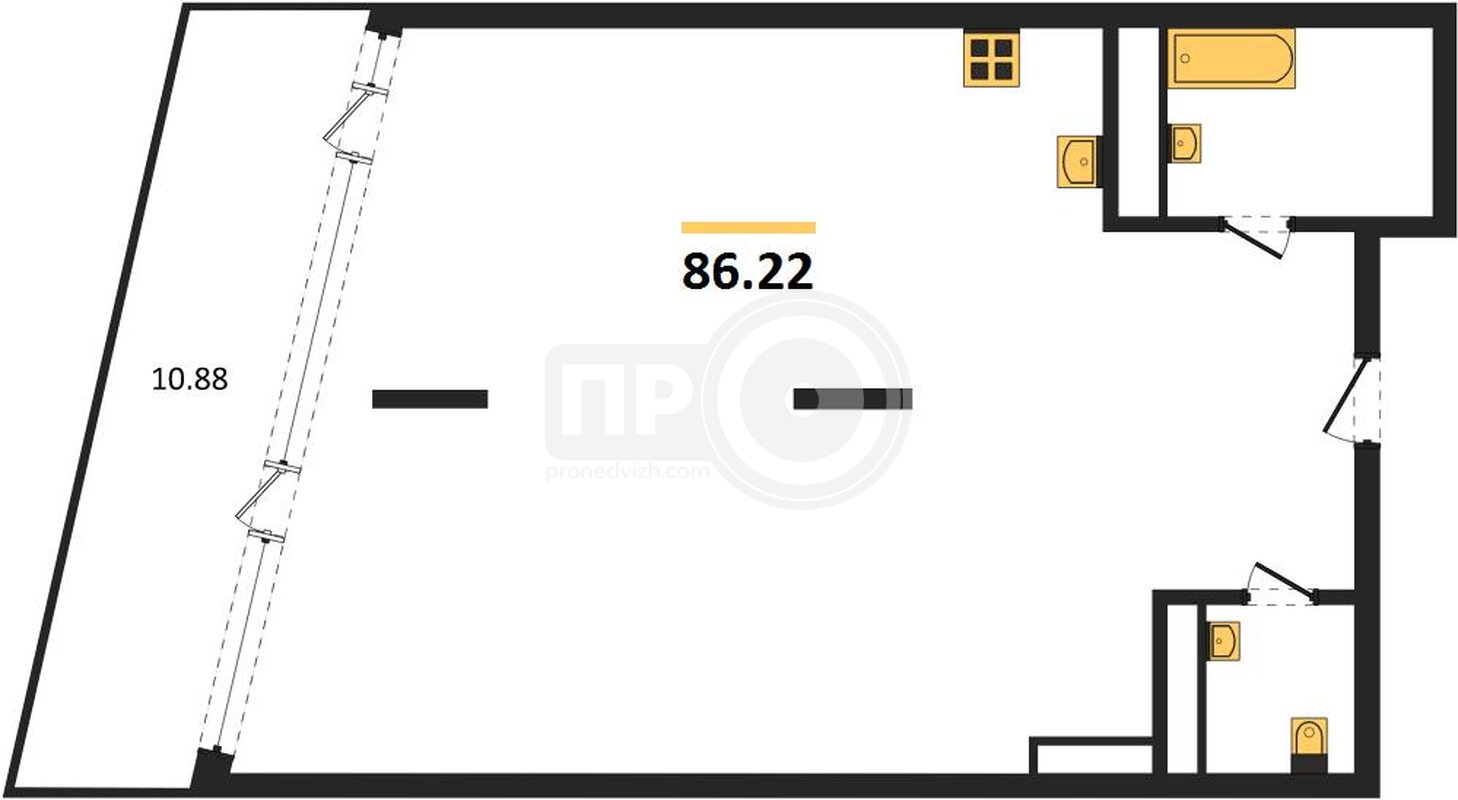 1-комнатная квартира, 86.22кв.м