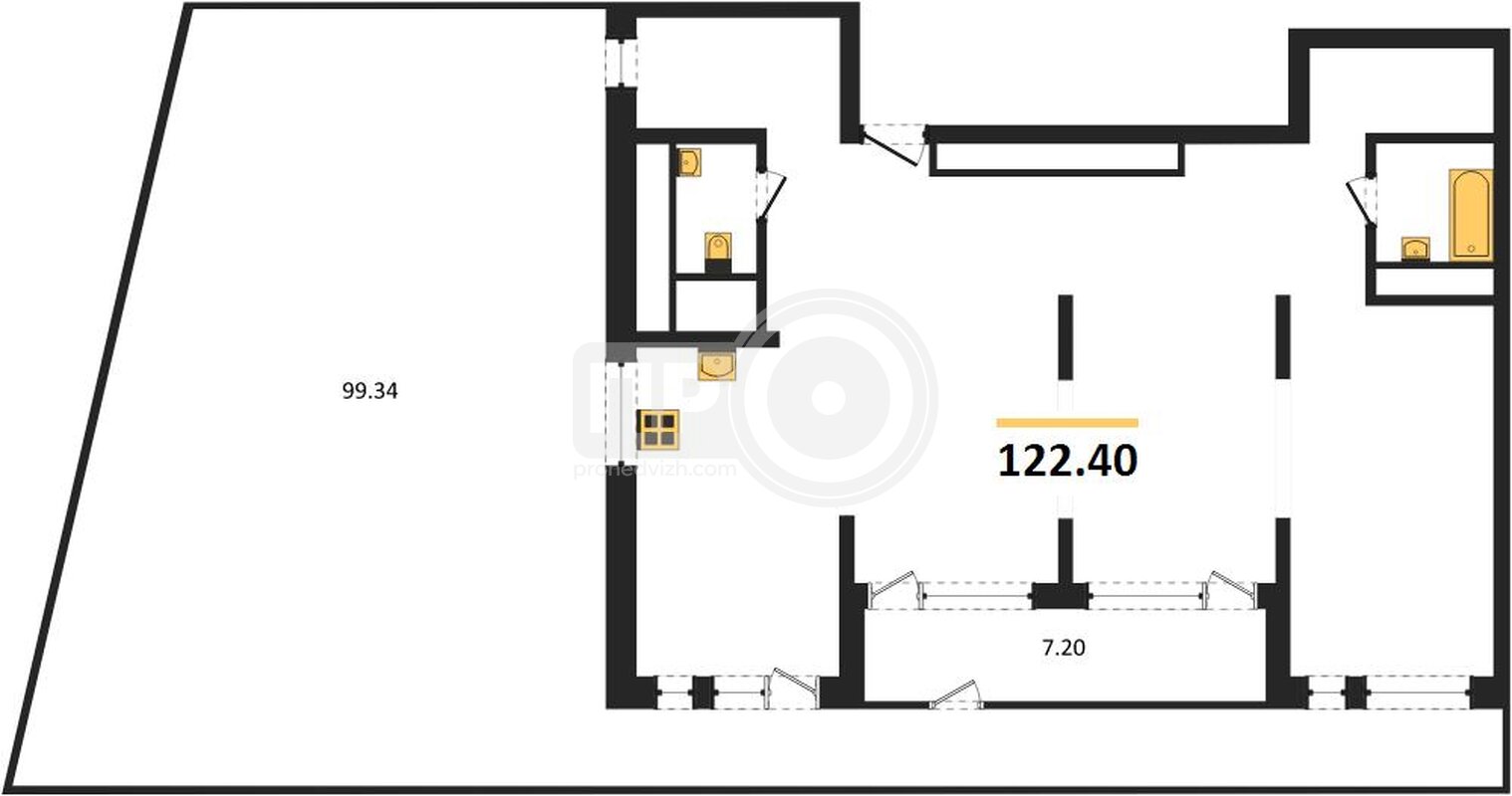 2-комнатная квартира, 122.4кв.м