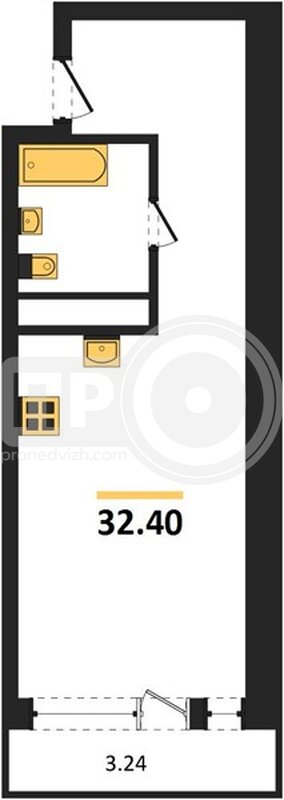 квартира-студия, 32,4кв.м.