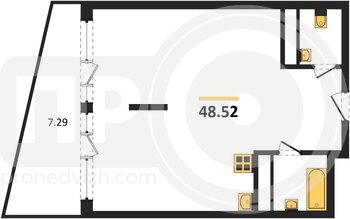 Миниатюра 1-комнатная квартира, 48.52кв.м