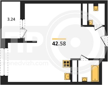Миниатюра 1-комнатная квартира, 42.58кв.м