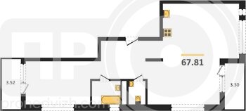 Миниатюра 2-комнатная квартира, 67.78кв.м