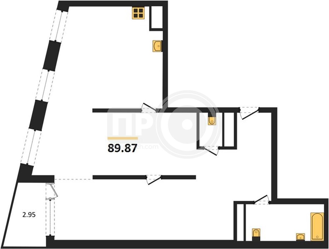 2-комнатная квартира, 89.87кв.м