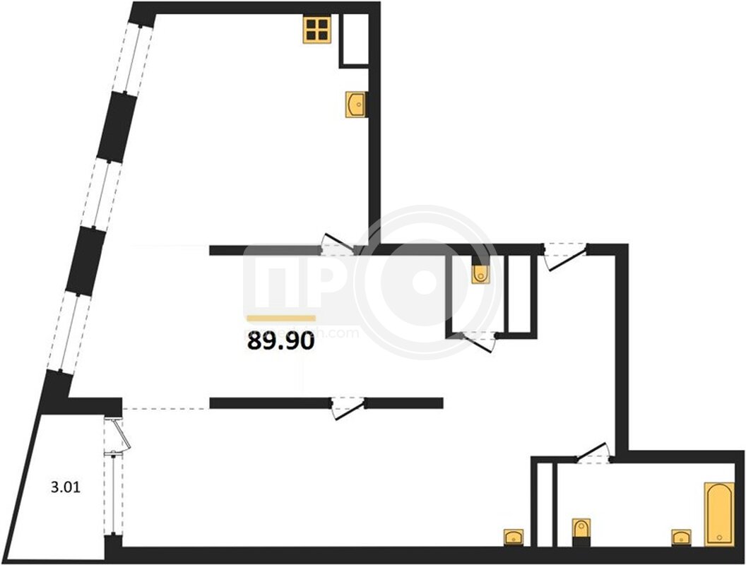 2-комнатная квартира, 89.9кв.м