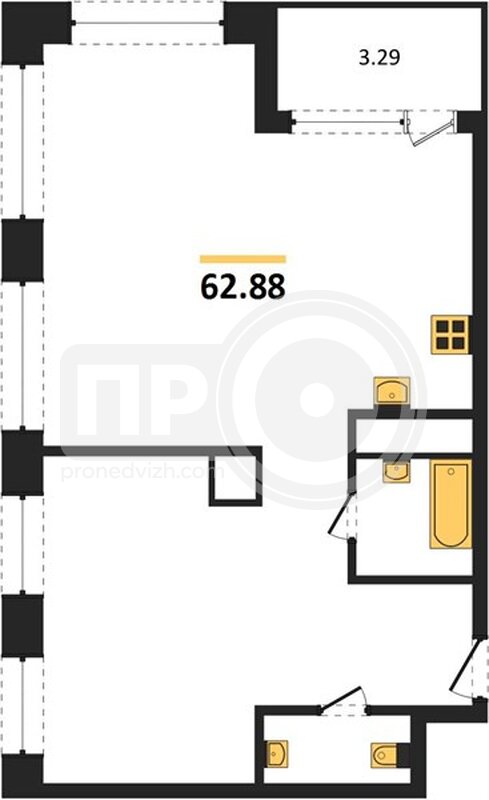 2-комнатная квартира, 62.88кв.м