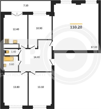 Миниатюра 4-комнатная квартира, 110.2кв.м