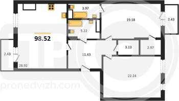 Миниатюра 2-комнатная квартира, 98.52кв.м