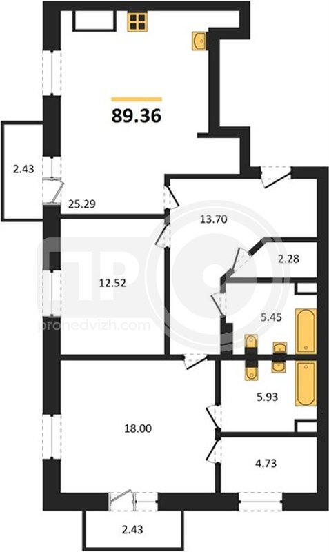 2-комнатная квартира, 89.36кв.м