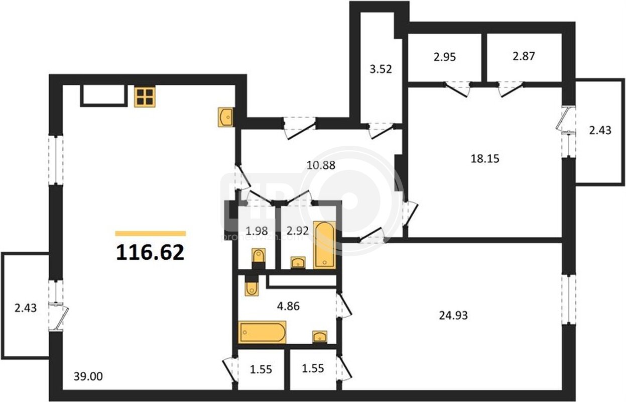 2-комнатная квартира, 116.62кв.м