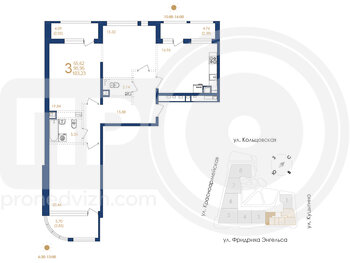 Миниатюра 3-комнатная квартира, 103.23кв.м