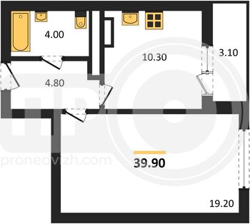 Миниатюра 1-комнатная квартира, 39.7кв.м