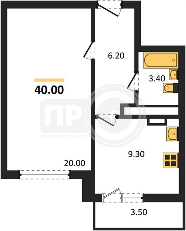 1-комнатная квартира, 40кв.м