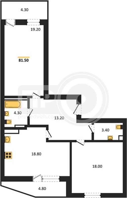 2-комнатная квартира, 81.5кв.м