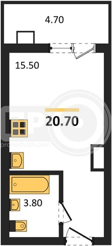 квартира-студия, 20,7кв.м.