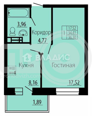 Миниатюра 2к, 16/23 К, Россия, Воронеж, квартал Троицкий, жилой массив Олимпийский, 17, 57.1 кв.м