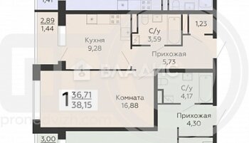 Миниатюра 1к, 8/19 М, Россия, Воронеж, Покровская улица, 17к4, 36.1 кв.м