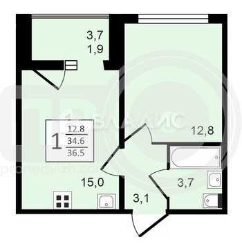 Миниатюра 1к, 1/17 П, Россия, Воронеж, проспект Труда, 93к4, 36.5 кв.м