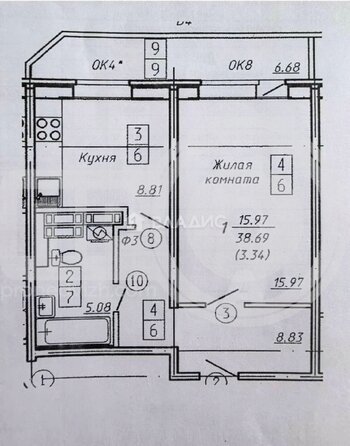 Миниатюра 1к, 3/17 К, Россия, Воронеж, Московский проспект, 90к1, 38.7 кв.м