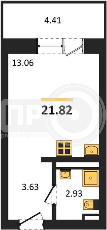 квартира-студия, 21,82кв.м.