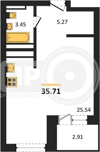 Миниатюра квартира-студия, 35,71кв.м.