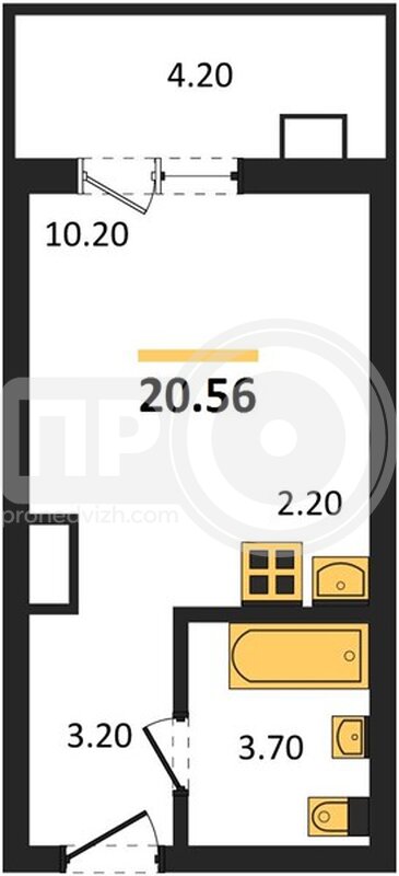 квартира-студия, 20,56кв.м.