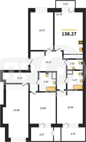 Миниатюра 4-комнатная квартира, 138.27кв.м