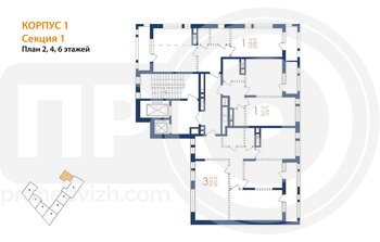 Миниатюра 3-комнатная квартира, 87.77кв.м