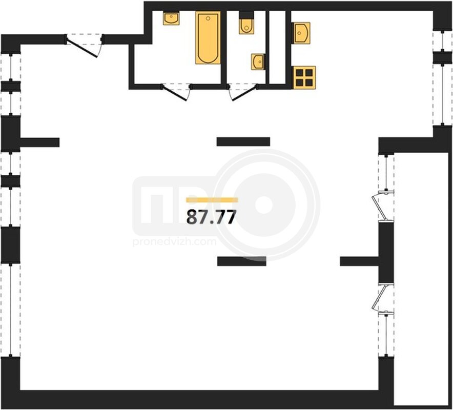 3-комнатная квартира, 87.77кв.м