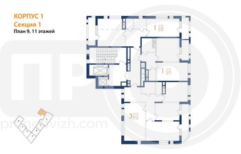 Миниатюра 1-комнатная квартира, 53.35кв.м