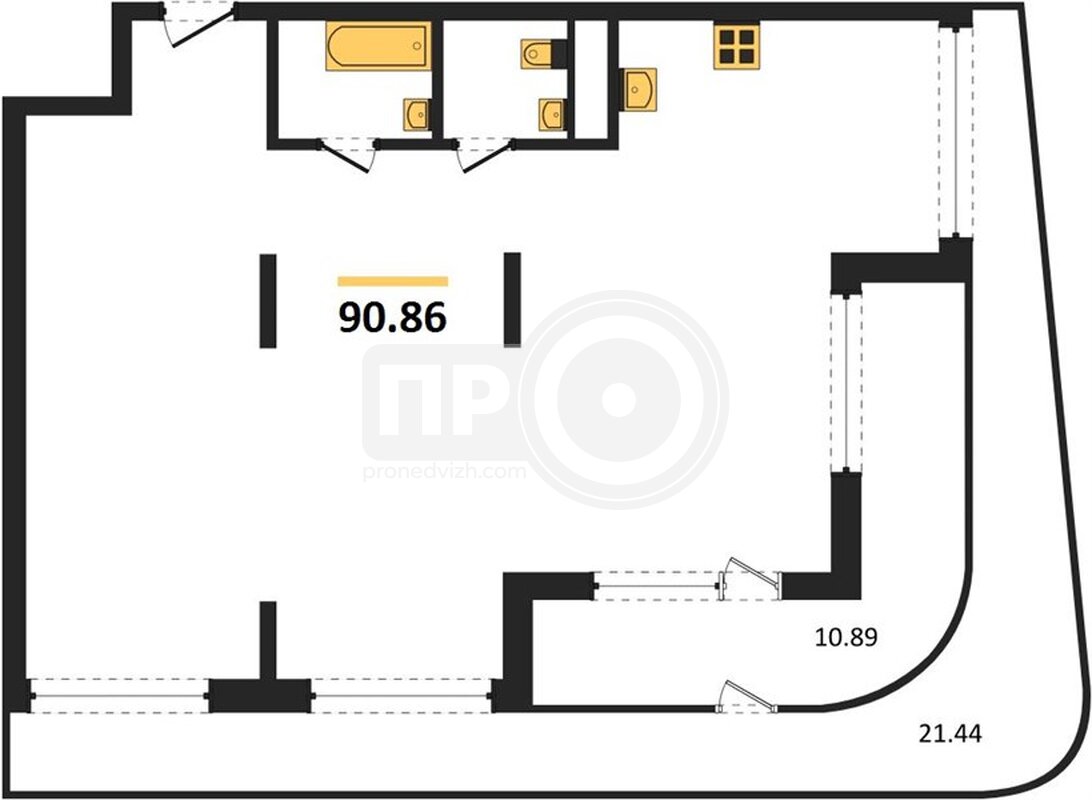 3-комнатная квартира, 90.86кв.м