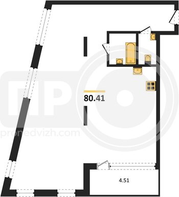 Миниатюра 2-комнатная квартира, 80.41кв.м