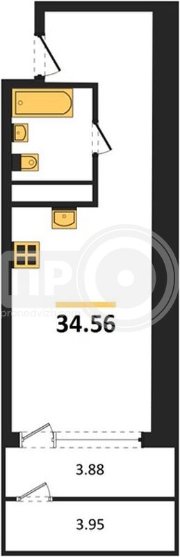 квартира-студия, 34,56кв.м.