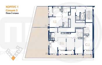 Миниатюра 1-комнатная квартира, 60.88кв.м