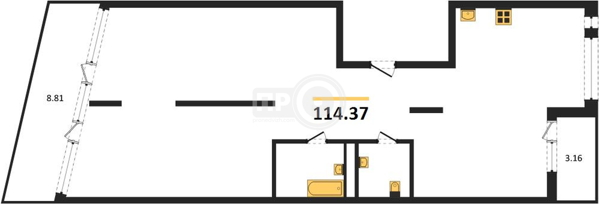3-комнатная квартира, 114.37кв.м