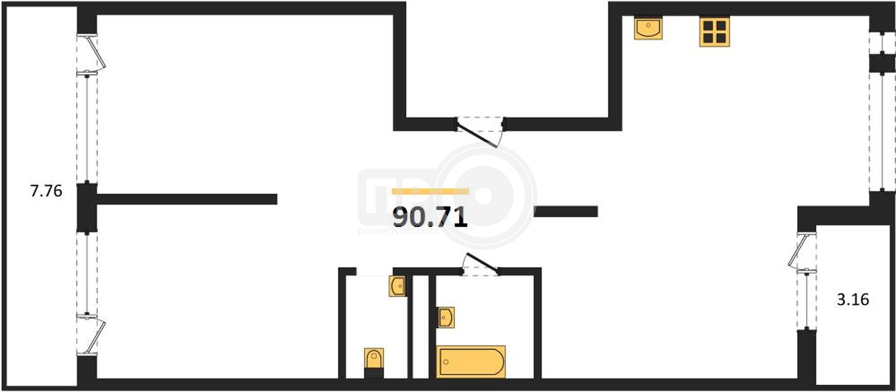 3-комнатная квартира, 90.89кв.м