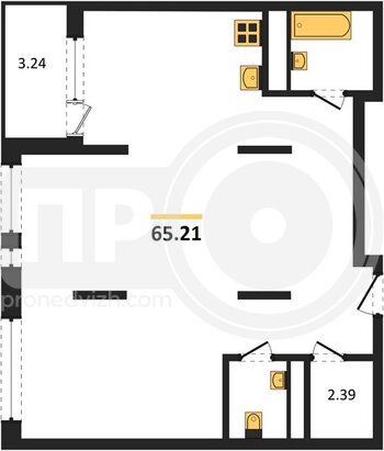 Миниатюра 2-комнатная квартира, 65.21кв.м