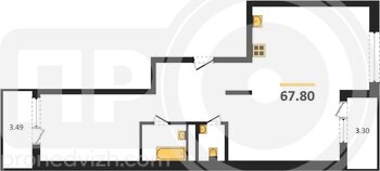 Миниатюра 2-комнатная квартира, 67.8кв.м