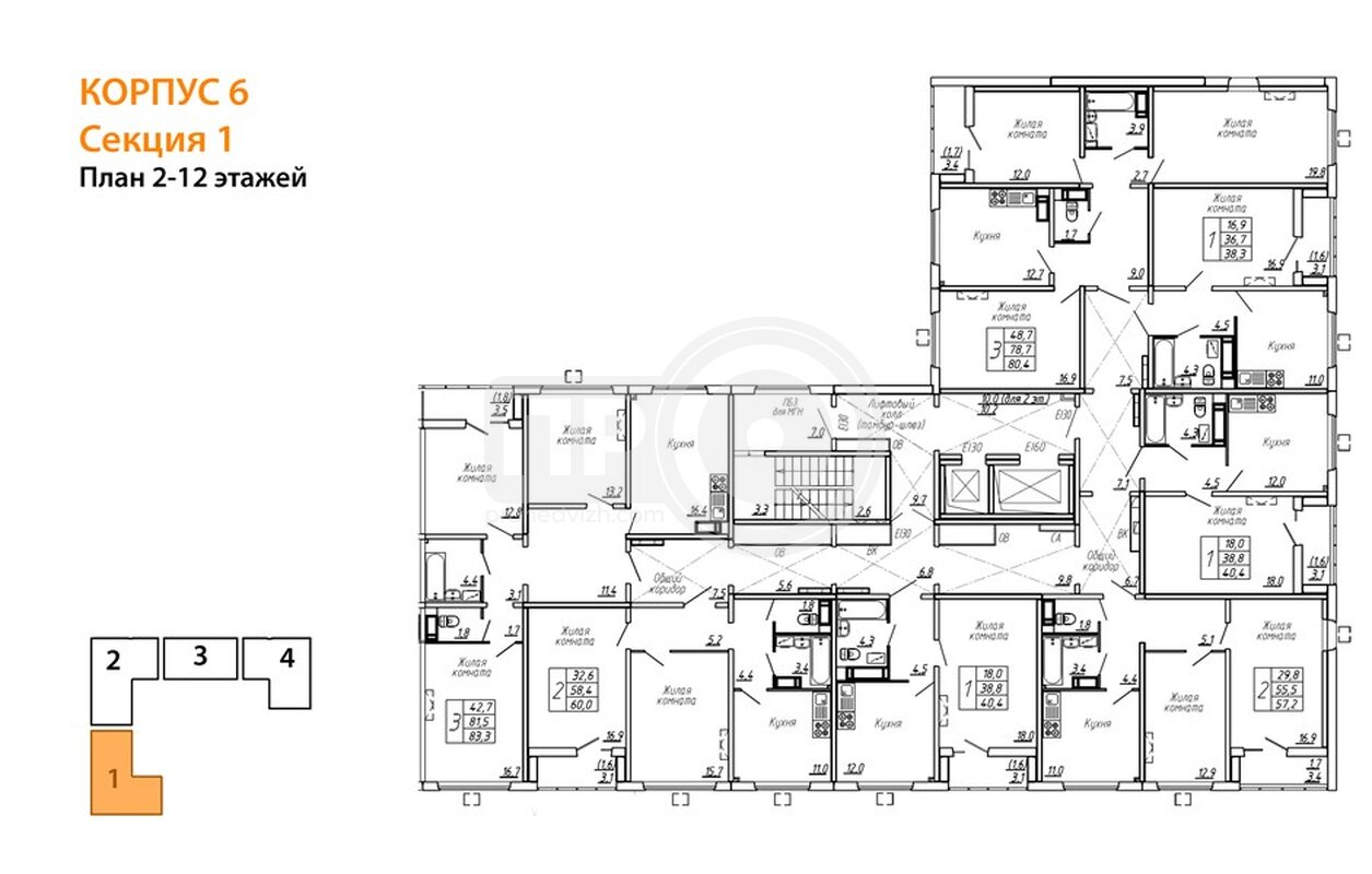 3-комнатная квартира, 80.4кв.м