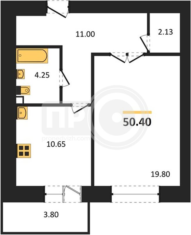 1-комнатная квартира, 50.4кв.м