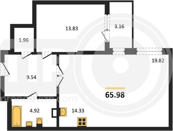 Миниатюра 1-комнатная квартира, 66кв.м