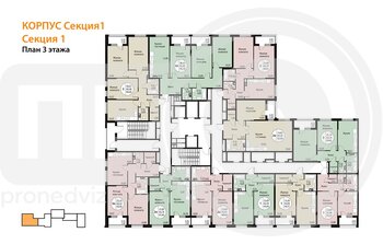 Миниатюра 1-комнатная квартира, 44.75кв.м