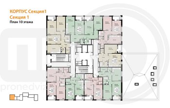 Миниатюра 1-комнатная квартира, 52.36кв.м