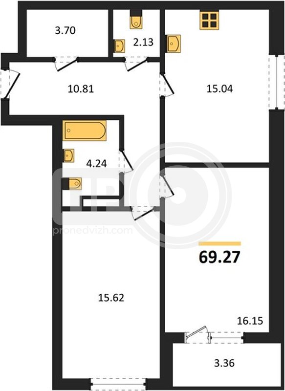 2-комнатная квартира, 69.27кв.м