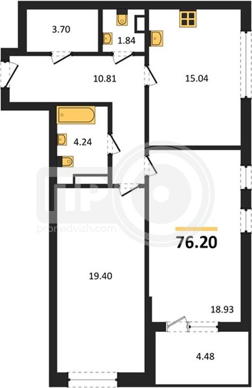 2-комнатная квартира, 76.2кв.м