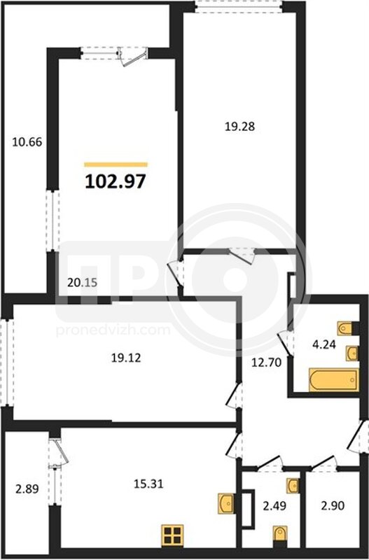 3-комнатная квартира, 102.97кв.м