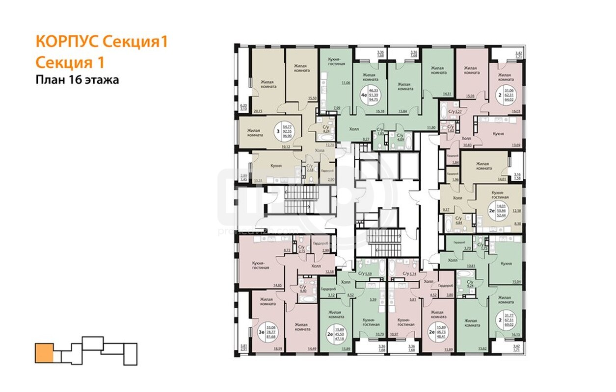 3-комнатная квартира, 94.87кв.м